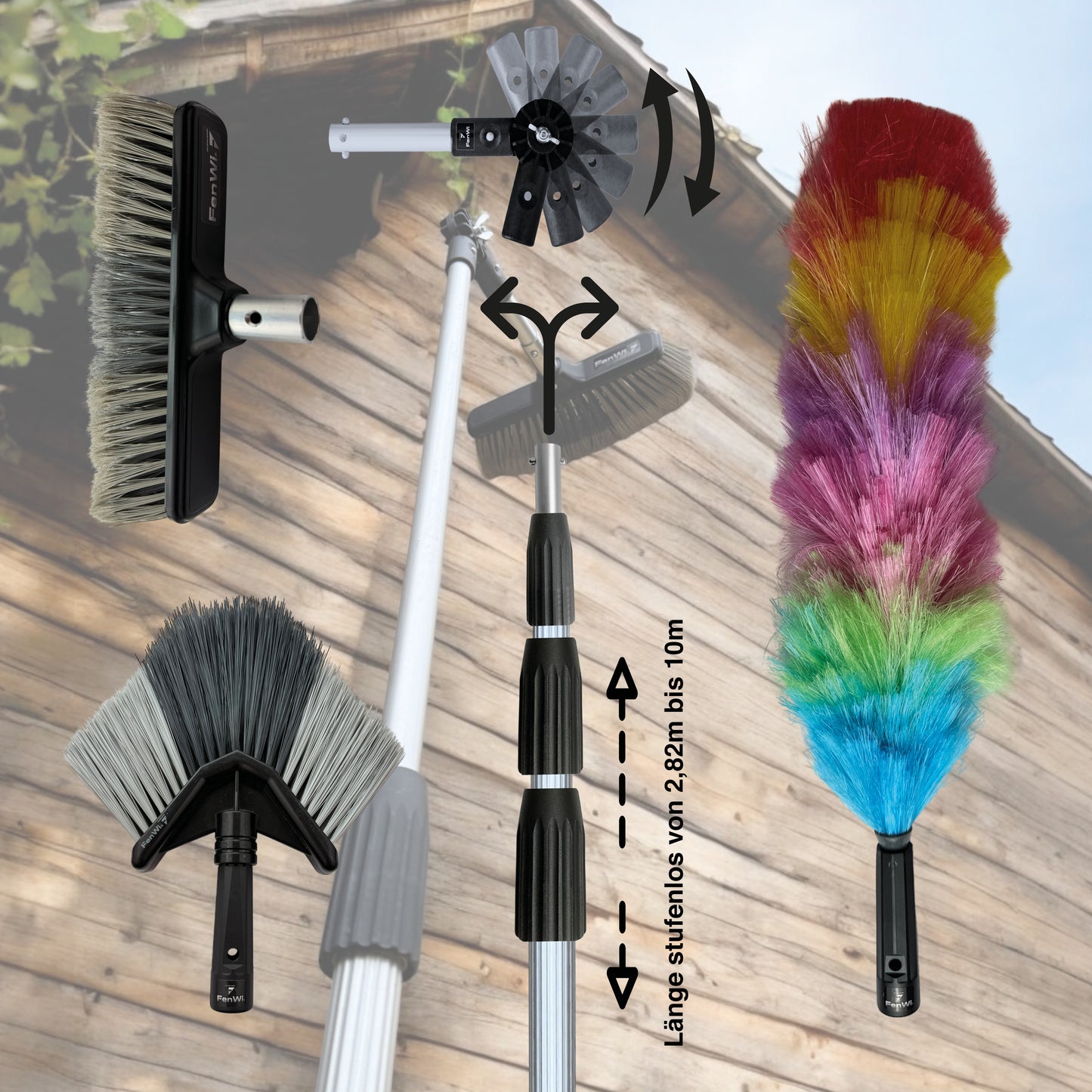 FenWi 10 Meter Teleskopbesen zur Reinigung uns Staubentfernung ohne Leiter oder Gerüst