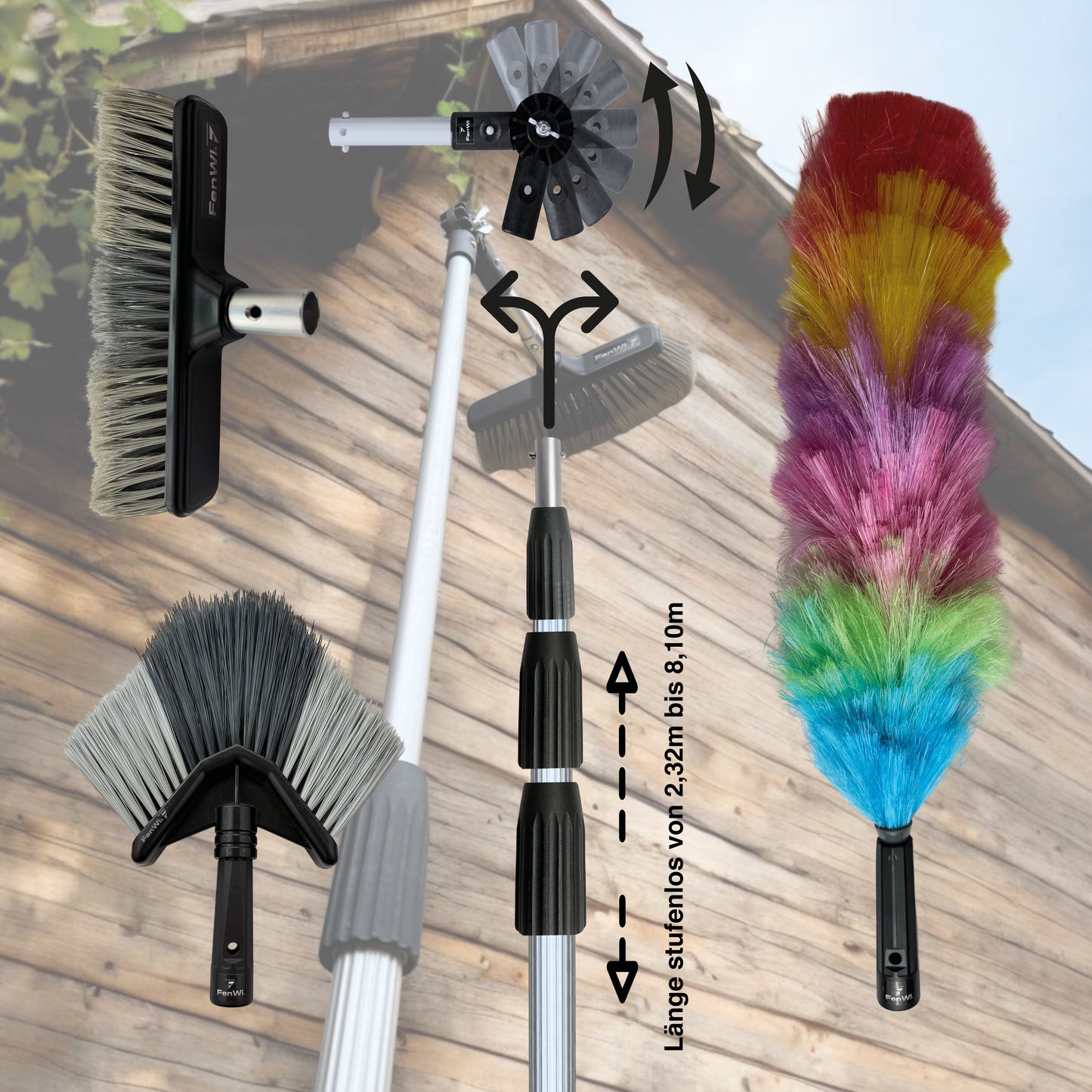 FenWi 8 Meter Teleskopbesen zur Reinigung uns Staubentfernung ohne Leiter oder Gerüst