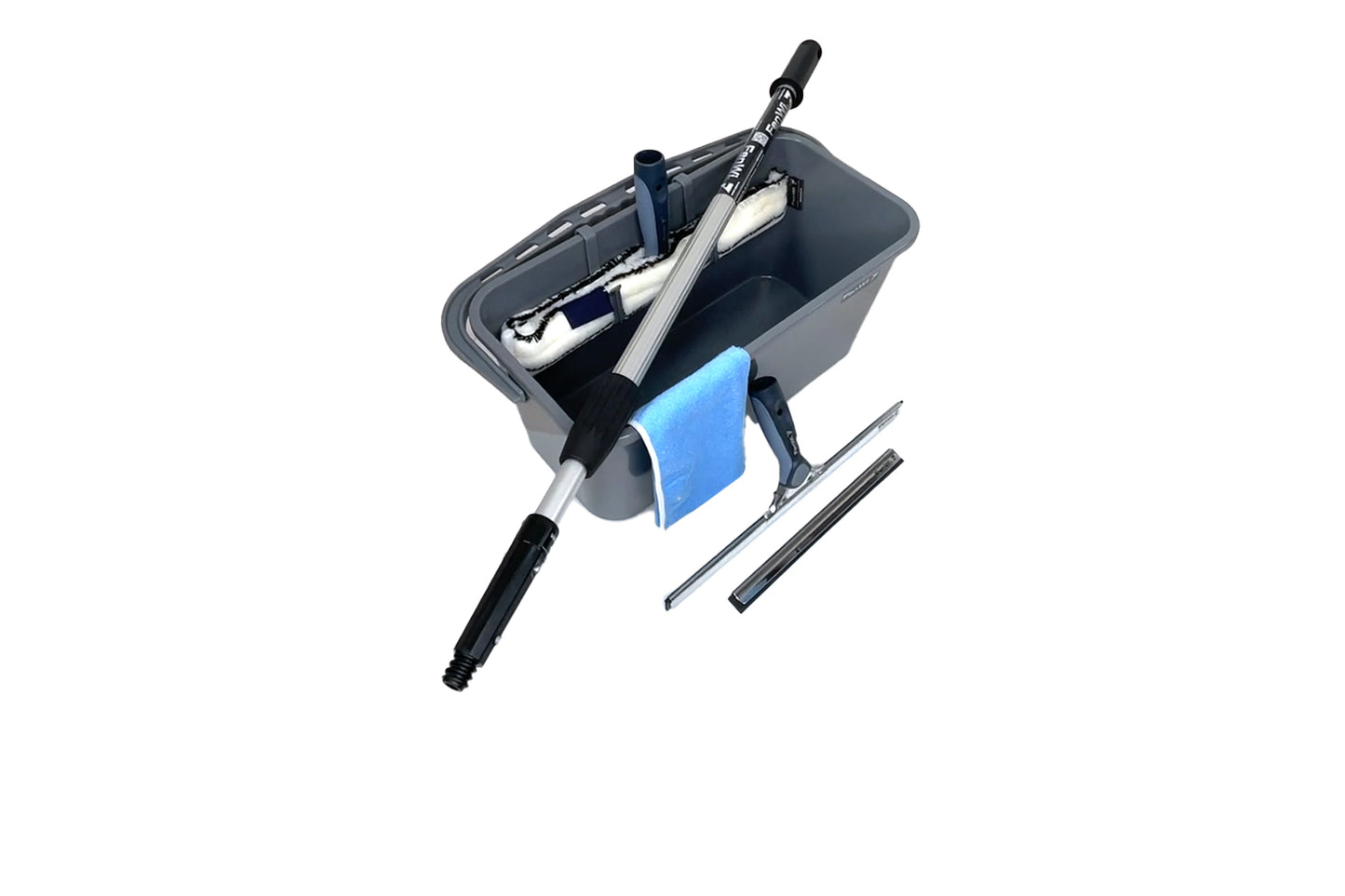 1,25m Teleskop Fensterputzer Set mit 25/35cm Abzieher, Einwascher und Eimer