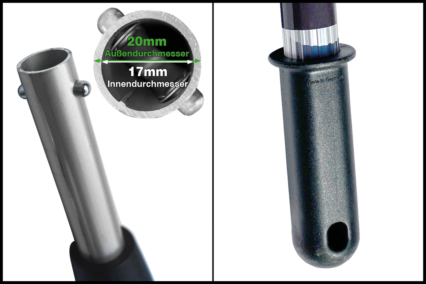 Der 4 Meter Teleskopstab ist stufenlos in der Länge verstellbar und ermöglicht Arbeitshöhen und Distanzen bis zu 5,50m ohne Leiter oder Gerüst, sicher vom Boden