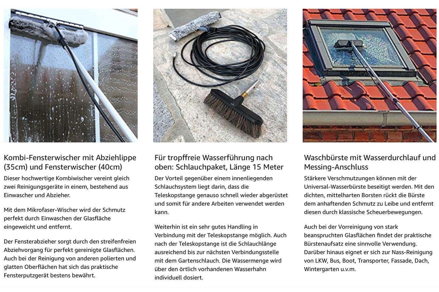 Beim FenWi 4m Wasserteleskop Set ist durch viele Anbaugeräte erweiterbar. Der Schlauch wird außen geführt, was für hohe Flexibilität und einfache Bedienung sorgt.