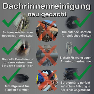 Perfekte Nachreinigung der Dachrinne mit der Bürste zur Dachrinnenreinigung