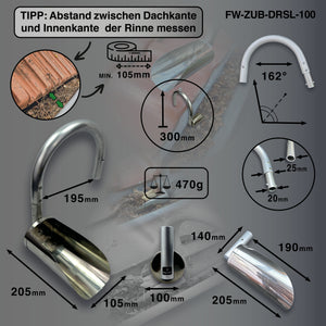 Abmessungen des Dachrinnenreinigers FW-ZUB-DRSL-100 / 205 Gesamtlänge