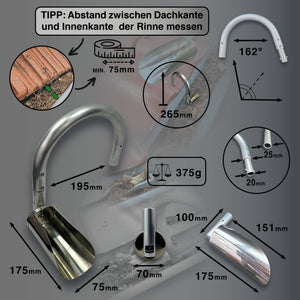 Abmessungen des 70mm Dachrinnenreinigers von FenWi