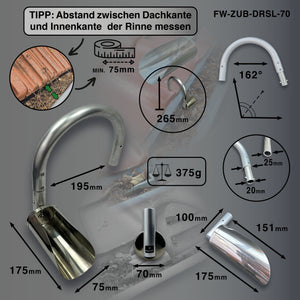 Abmessungen des FenWi Dachrinnenschlittens im Detail / Gewicht 375g