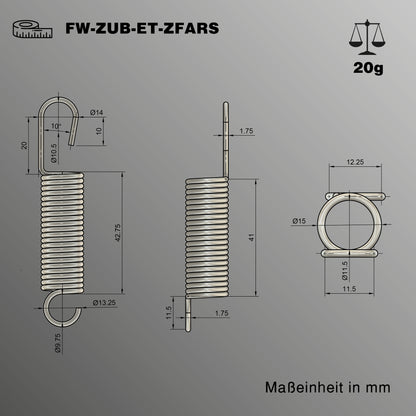 Abmessungen im Detail der Zugfeder als Ersatzfeder für FenWi Raupenschere FW-ZUB-ARS