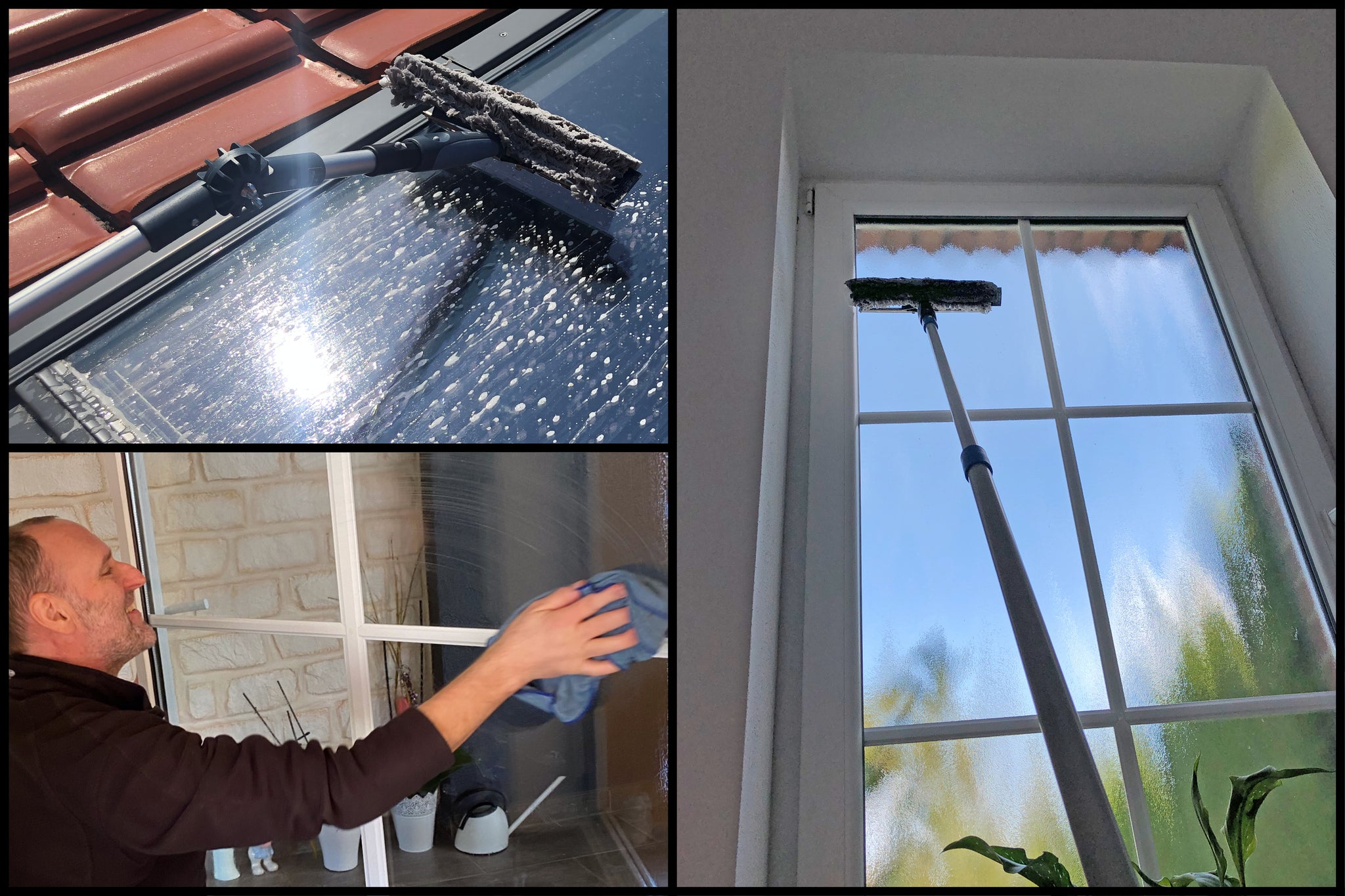 Aiglam Fensterputzer, 99 Zoll Fensterputzer Fensterwischer mit  Teleskopstange Rotierendem Kopf Glasreinigungswerkzeuge für Hohe Fenster im  Innen-Und Außenbereich : : Küche, Haushalt & Wohnen