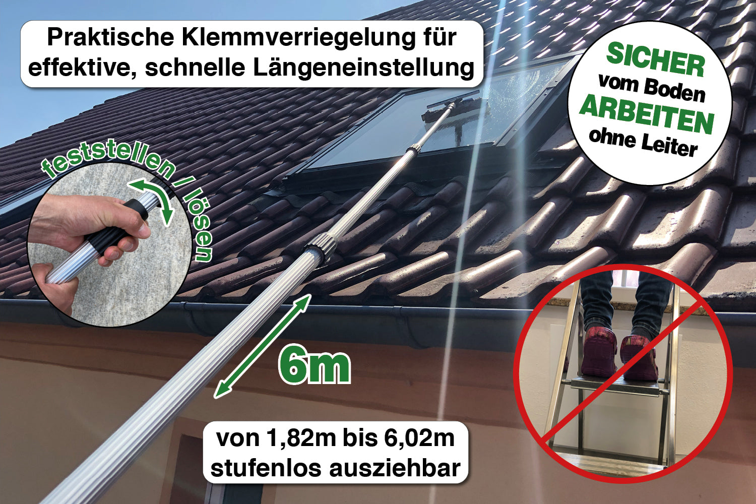 Teleskop Fensterwischer 2 in 1 Fensterabzieher, 65 bis 180 cm Fensterputzer  mit Teleskopstiel, 180° Profi Fensterreiniger Set für hohe Fenster, im  Innen/Außenbereich : : Küche, Haushalt & Wohnen