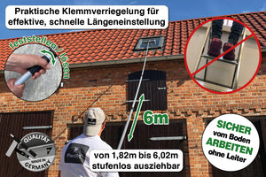 6m Teleskop Fensterreiniger Photovoltaik Set für Fenster und Solar mit 45/50cm Kombi-Wischer