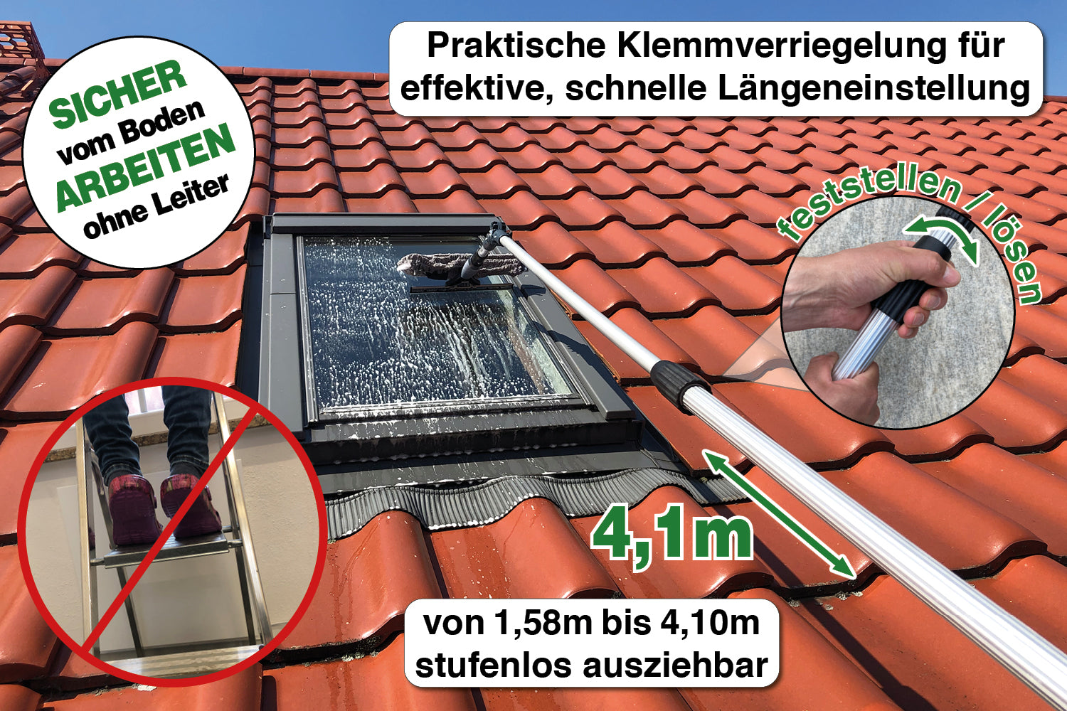 4m Profi Set mit Teleskop Fensterwischer Besen Wintergarten & Terrasse –  FenWi-Shop
