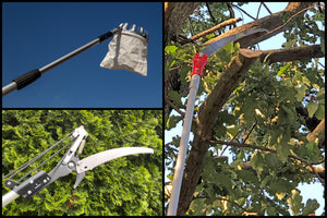 6m Teleskop Baumpflege Set mit Astschere / Obstpflücker, Baumhaken & Astsäge