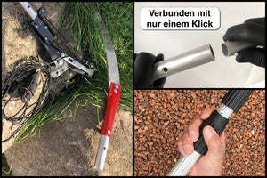 6m Teleskop Baumpflege Set mit Astschere / Obstpflücker, Baumhaken & Astsäge