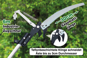 6m Teleskop Baumpflege Set mit Astschere / Obstpflücker, Baumhaken & Astsäge