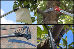6m Teleskop Baumpflege Set mit Astschere / Obstpflücker, Baumhaken & Astsäge