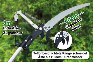 8m Teleskop-Baumpflege-Set -mit Teleskopstange, Raupenschere, Baumsäge, Obstpflücker & Asthaken