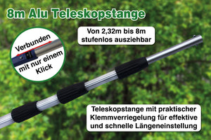 8m Teleskop-Baumpflege-Set -mit Teleskopstange, Raupenschere, Baumsäge, Obstpflücker & Asthaken