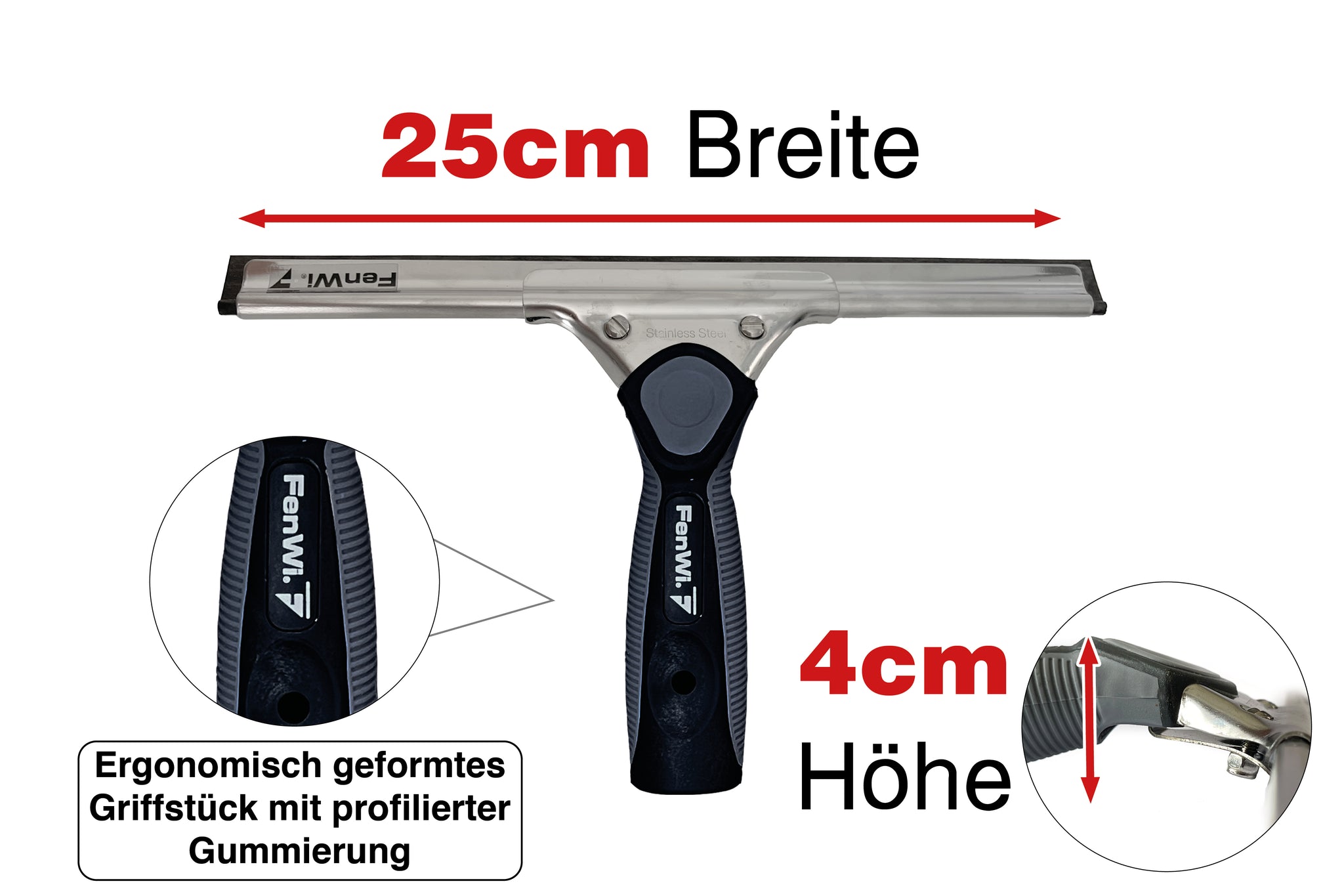 FenWi Fensterabzieher als Glasabzieher und Duschabzieher 25cm