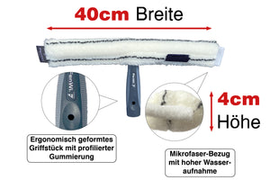 Profi Fensterwischer / 40cm Mikrofaser Einwascher mit Griff und 35cm Alu T-Träger