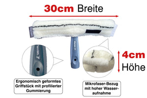 Profi Fensterwischer / 30cm Mikrofaser Einwascher mit Griff und 25cm Alu T-Träger