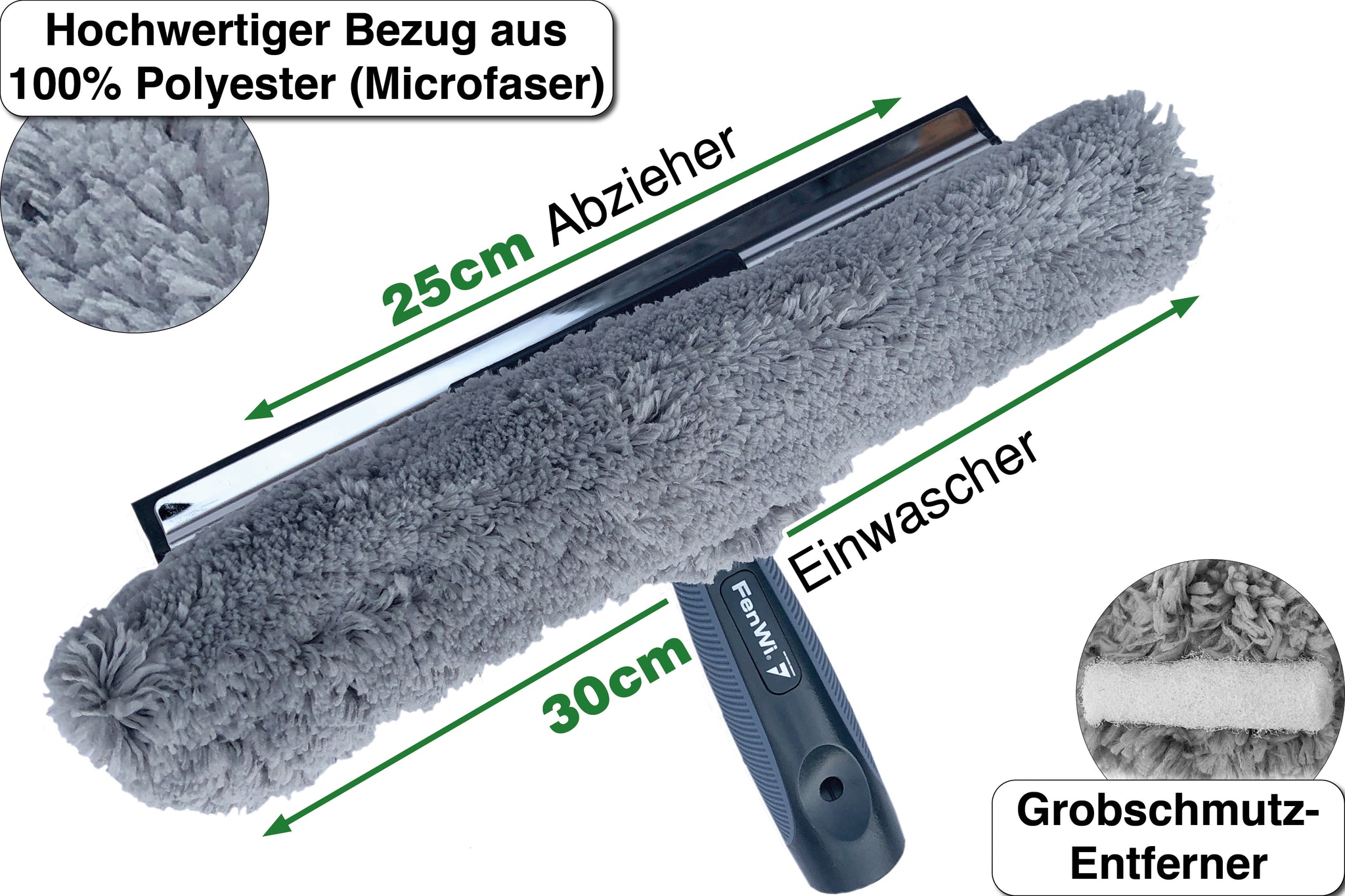 FenWi Mikrofaser Fensterwischer mit Einwascher, Griff und T-Träger –  FenWi-Shop