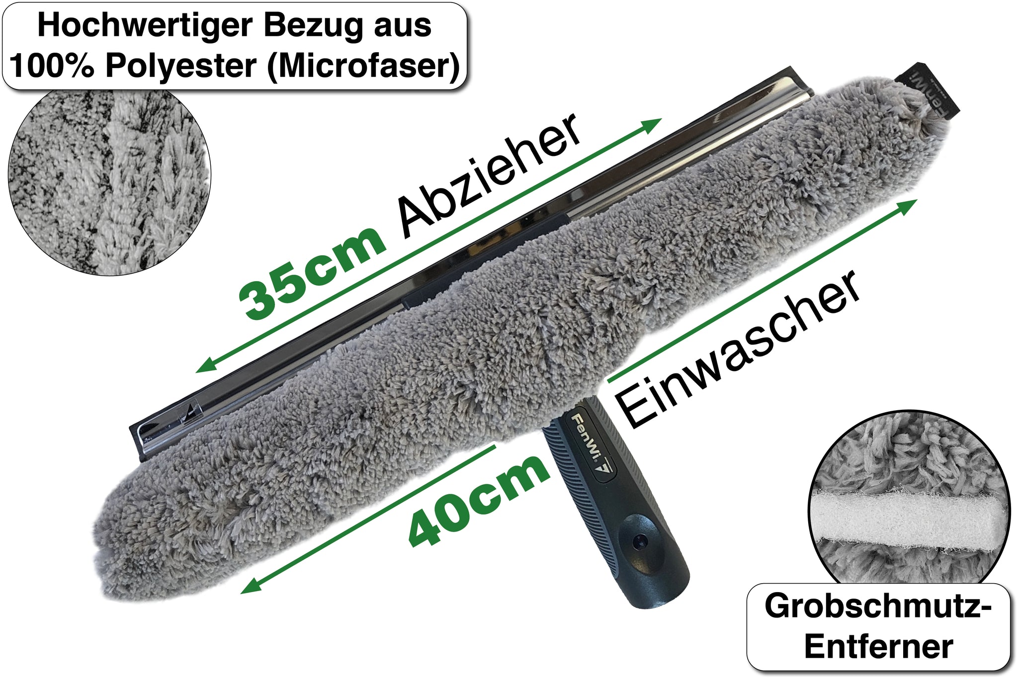 MSV Wischmopp Fensterreinigungs-Set PROFI, Fenster, Spiegel, Glasflächen,  (5-tlg., bestehend aus: Einwascher, 2 x Microfaser-Bezug, Abzieher,  ausziehbarer Teleskopstiel), Fensterreinigungs-Set, Einwascher mit  Microfaserbezug, Abzieher, ausziehbare