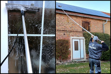 Laden Sie das Bild in den Galerie-Viewer, 10m Wasserteleskopstange im Set / Glas- Solar- Wintergarten-Reinigung (Bürste, Wischer, Teleskopstange)