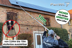 10m Wasserteleskopstange im Set / Glas- Solar- Wintergarten-Reinigung (Bürste, Wischer, Teleskopstange)