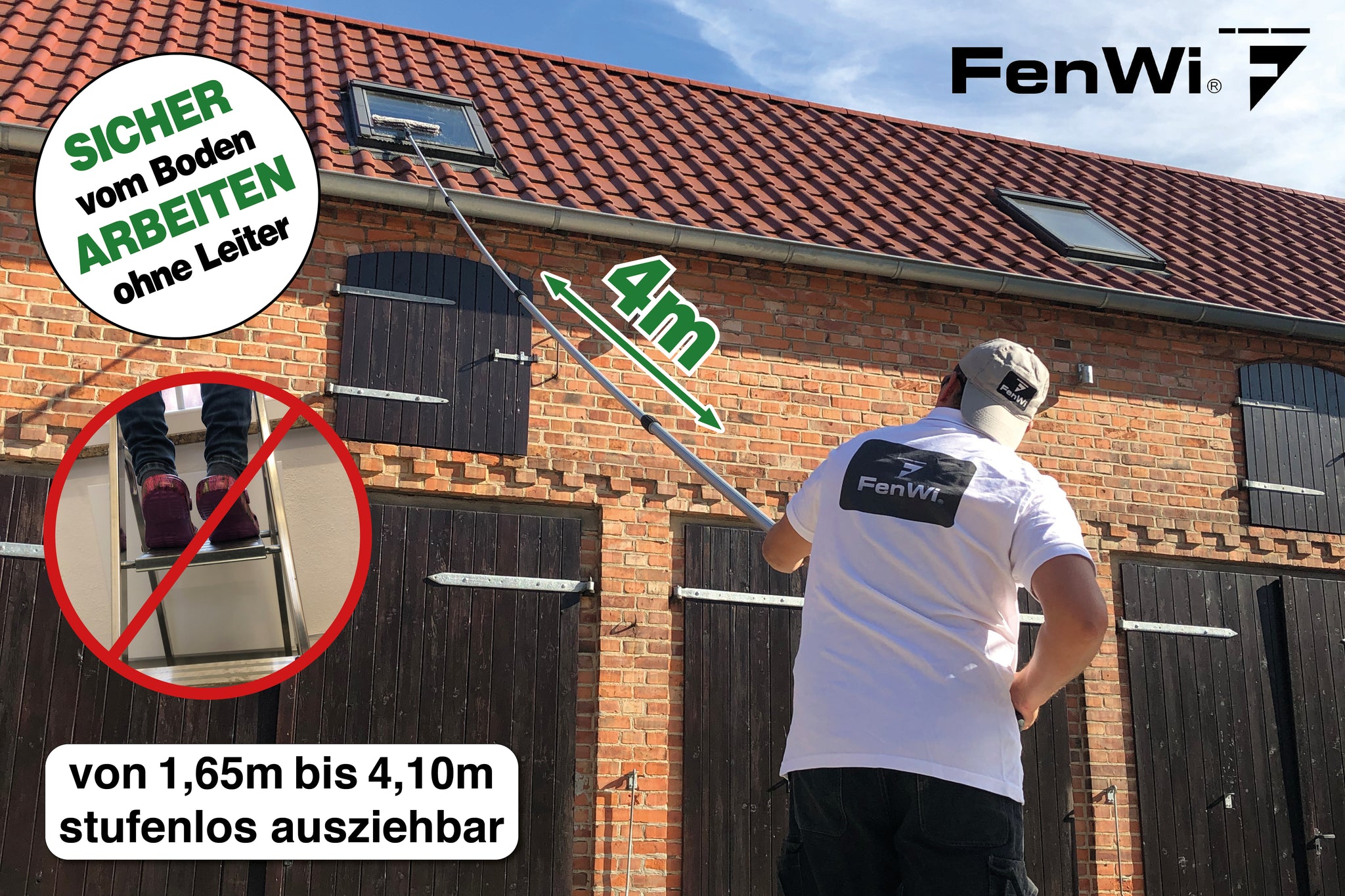 FenWi 4m Teleskop Fensterwischer Set / Fenster Wintergarten Reinigung –  FenWi-Shop